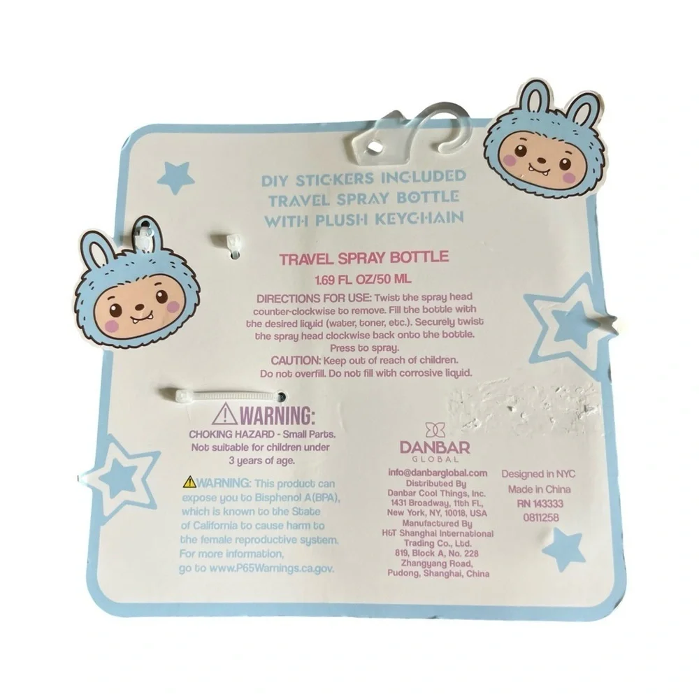 Cute refillable travel spray bottle set with plush bunny keychain  💙